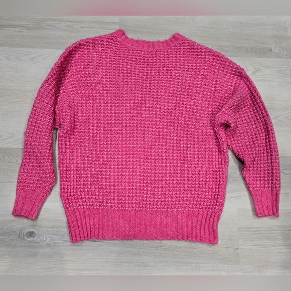 American Eagle Whoa So Cozy Waffle V-Neck Sweater Pink Oversized Small - Picture 5 of 6